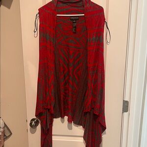 Forever 21 Red & Charcoal Geometric Draped Open Vest